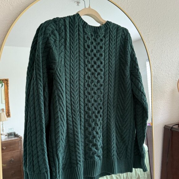 Green Fisherman Cable Knit Sweatshirt (Size: Medium) - Picture 2 of 4